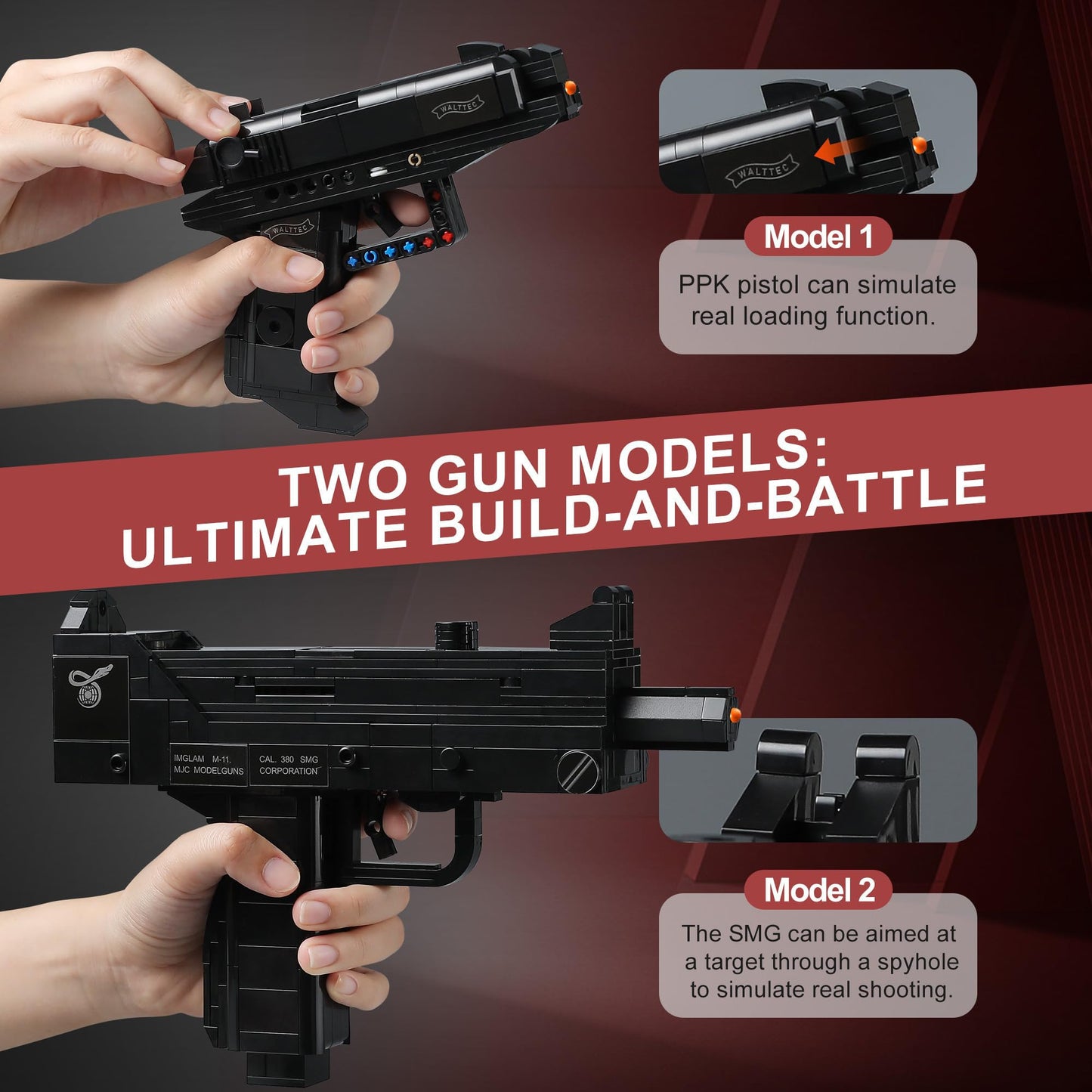QUENTINAG Walther PPK & MAC-10 Building Blocks Set – LEGO-Compatible Gun Models, Gift Ideas