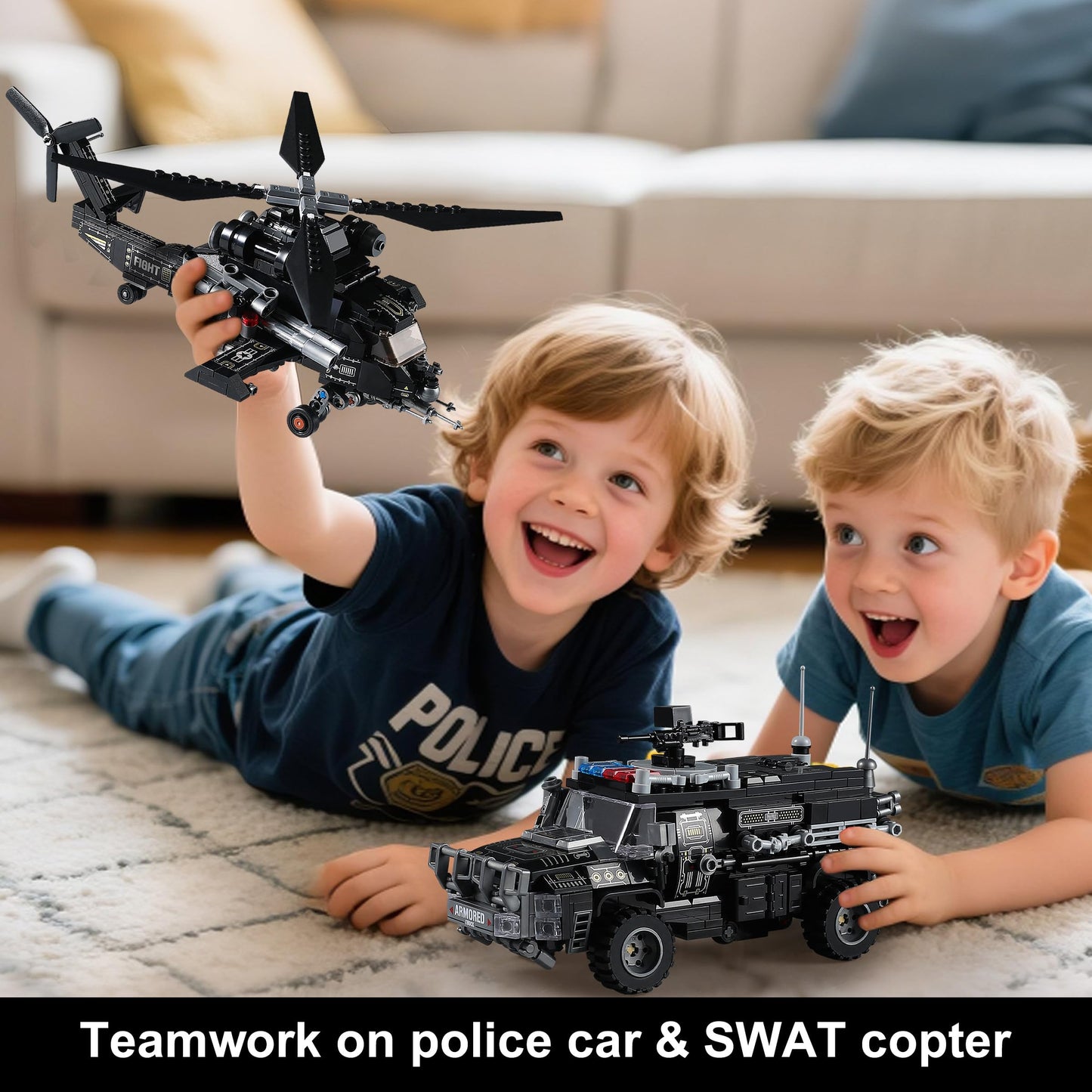 QUENTINAG SWAT Police Mech Building Sets — 926 Pieces, LEGO-Compatible, Transforming Truck & Helicopter to 2 Mechs (Ages 6-12)