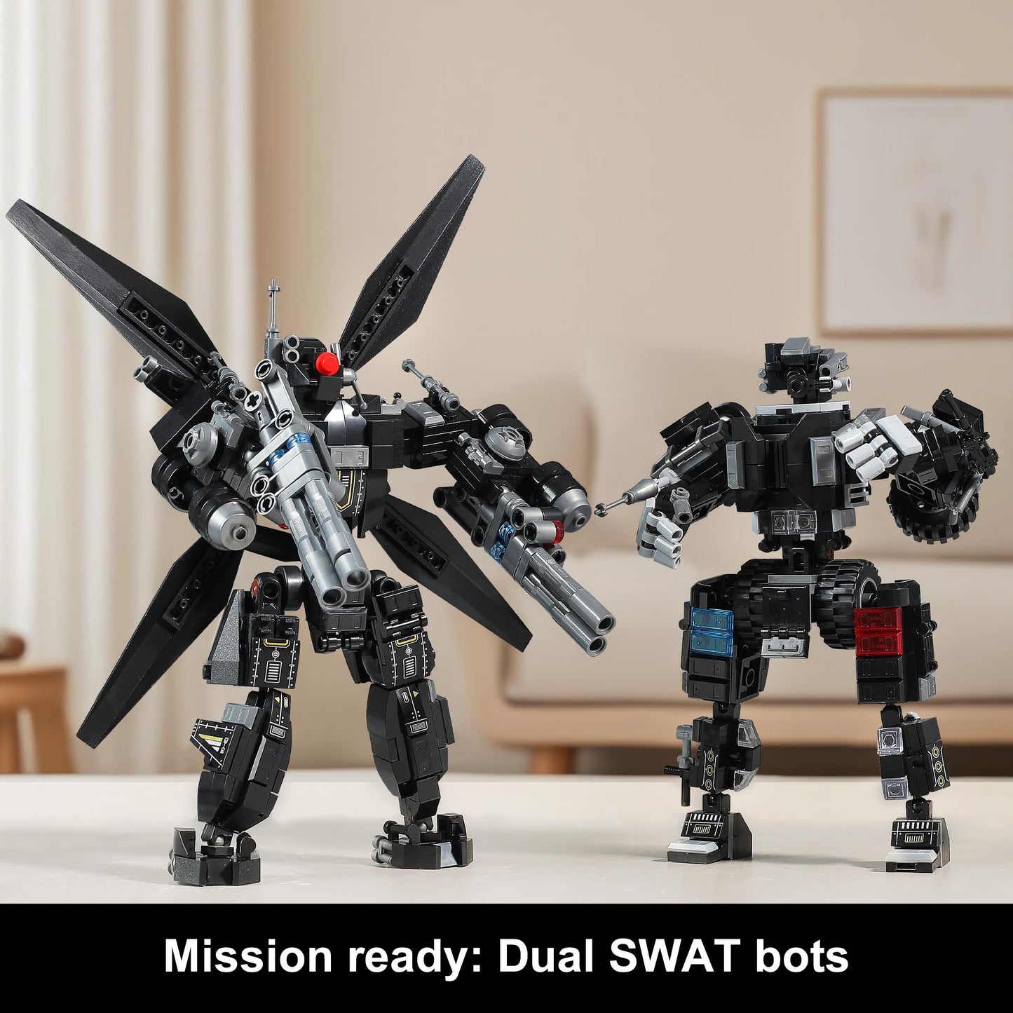 QUENTINAG SWAT Police Mech Building Sets — 926 Pieces, LEGO-Compatible, Transforming Truck & Helicopter to 2 Mechs (Ages 6-12)