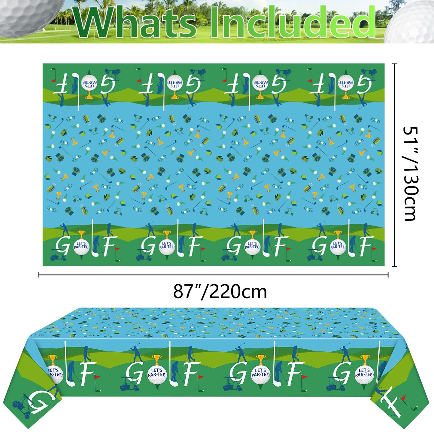 QUERICKY 4 Pack Golf Tablecloths — 51x87in Disposable Waterproof Table Covers for Golf Parties