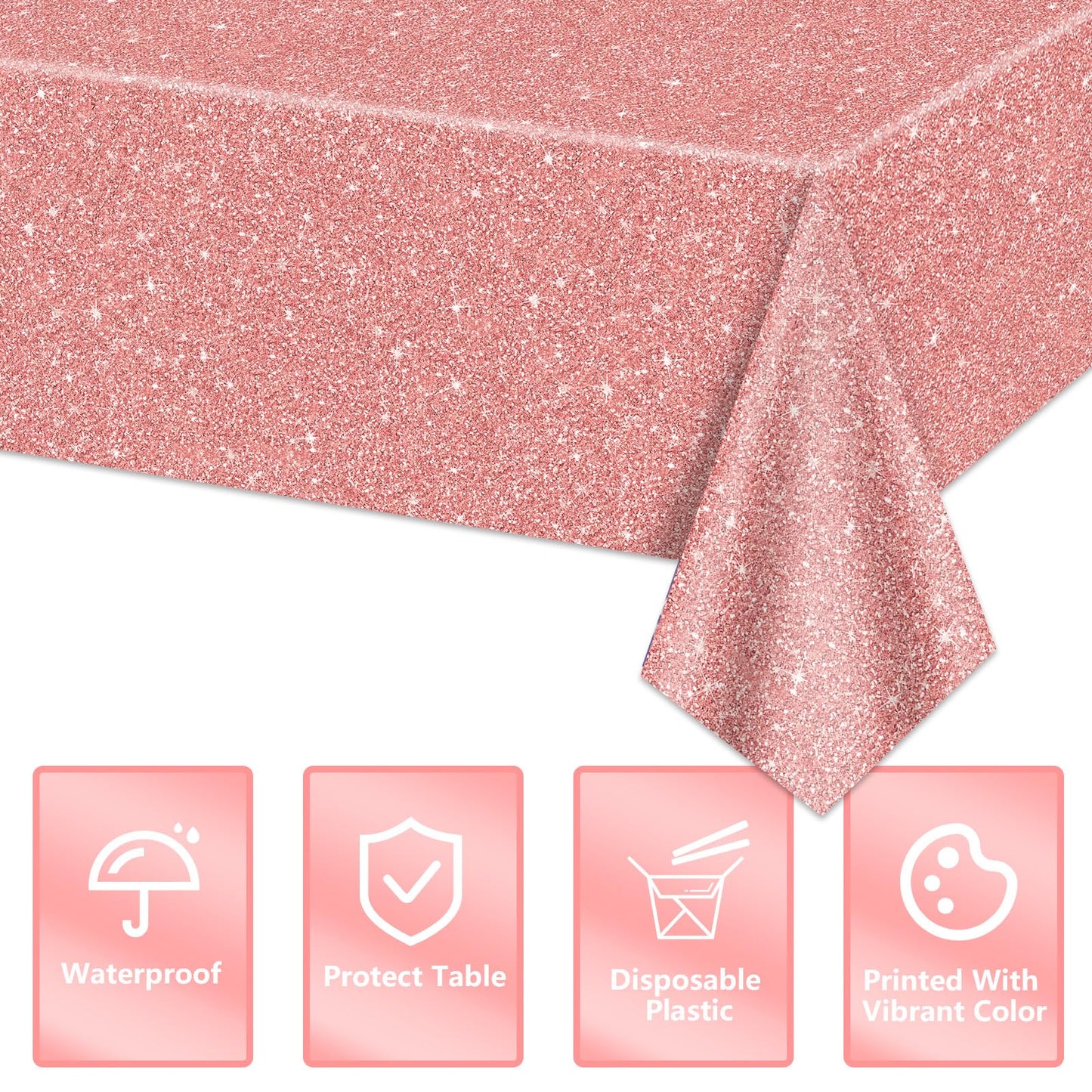 QUERICKY 4 Pack Pink Rose Gold Tablecloths | 87x51 in Sequin Plastic Cover