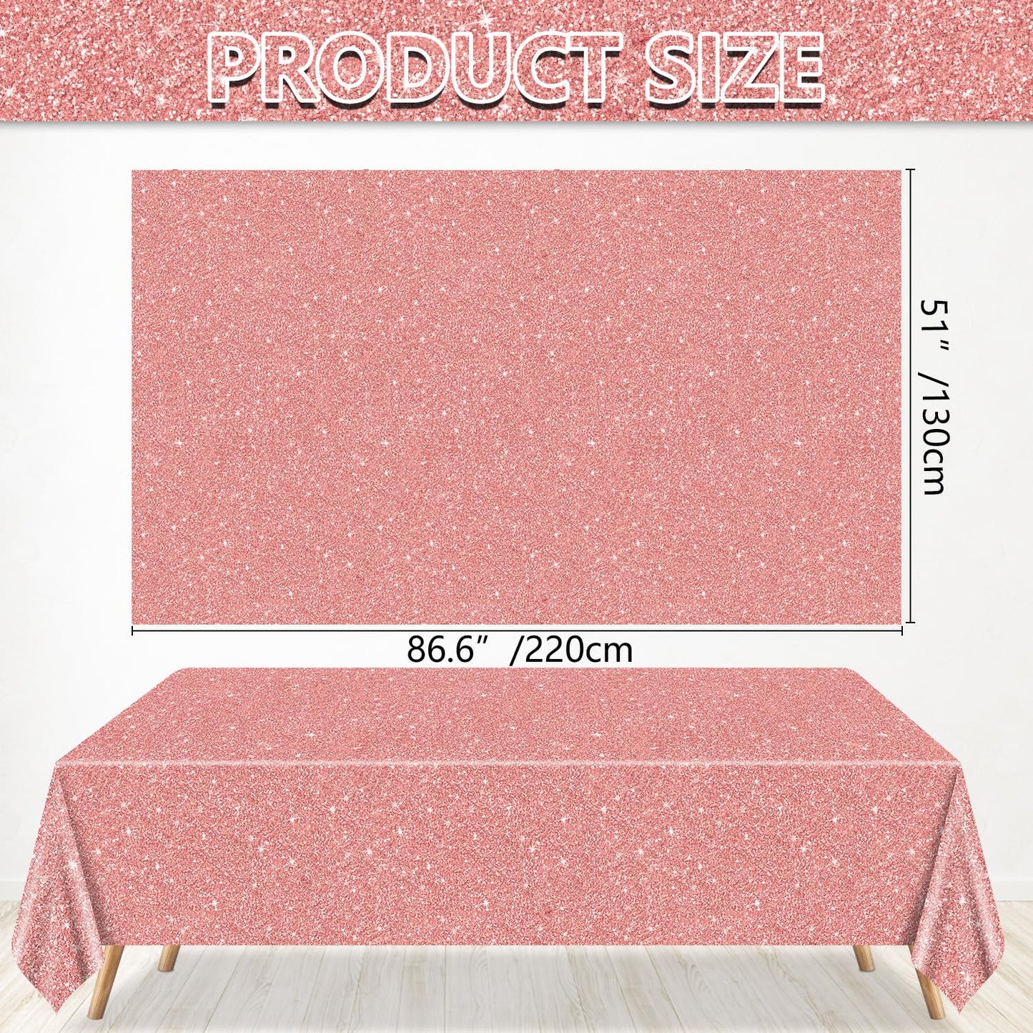 QUERICKY 4 Pack Pink Rose Gold Tablecloths | 87x51 in Sequin Plastic Cover