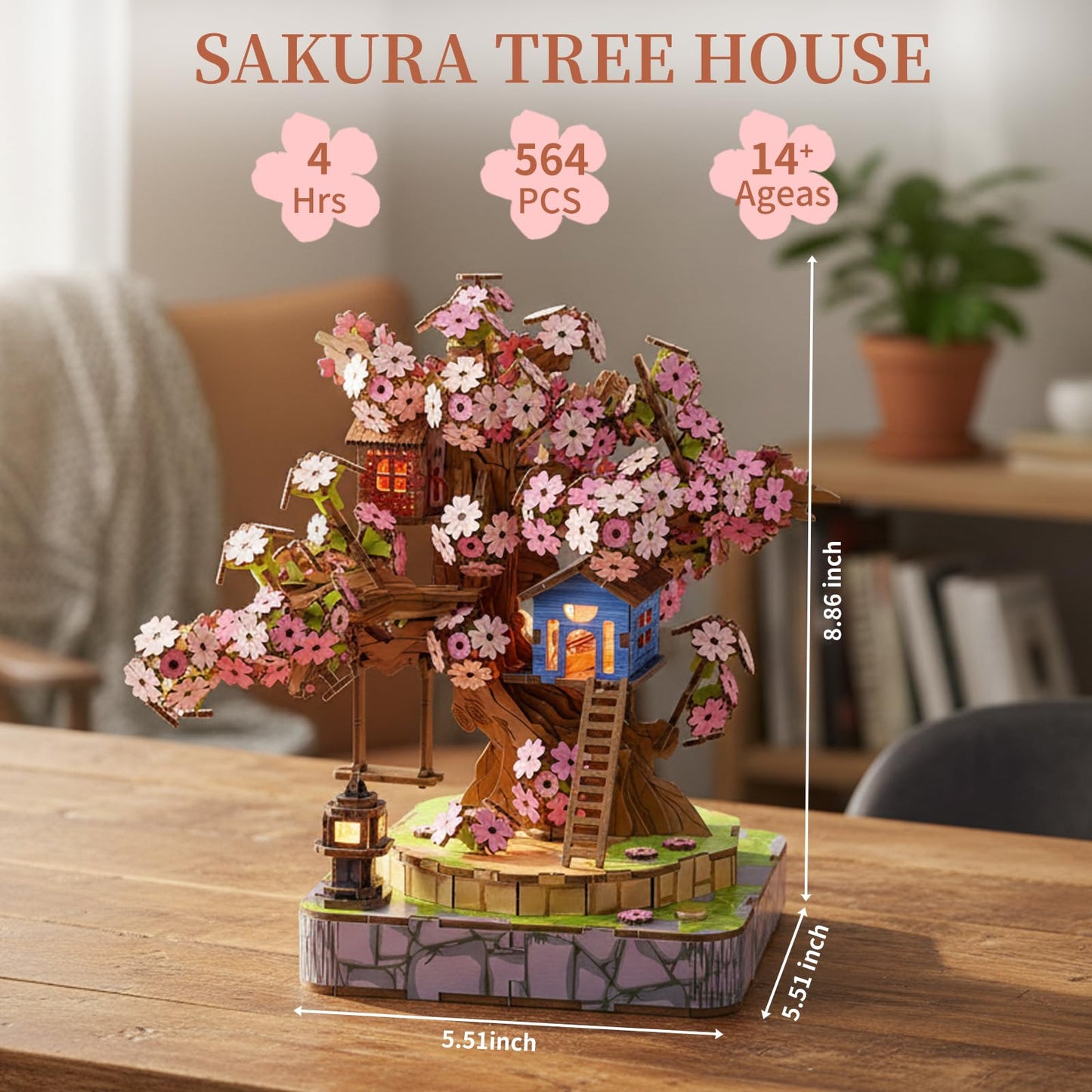 QuesEfflore Sakura Tree House DIY Miniature Kit — 3D Wooden Puzzle for Adults