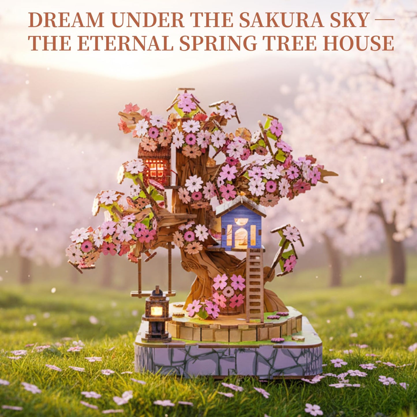 QuesEfflore Sakura Tree House DIY Miniature Kit — 3D Wooden Puzzle for Adults