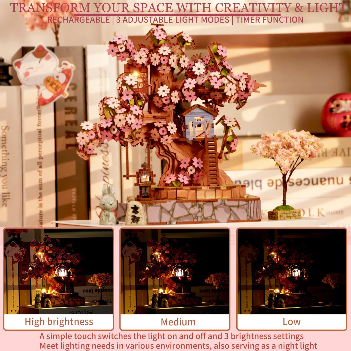 QuesEfflore Sakura Tree House DIY Miniature Kit — 3D Wooden Puzzle for Adults