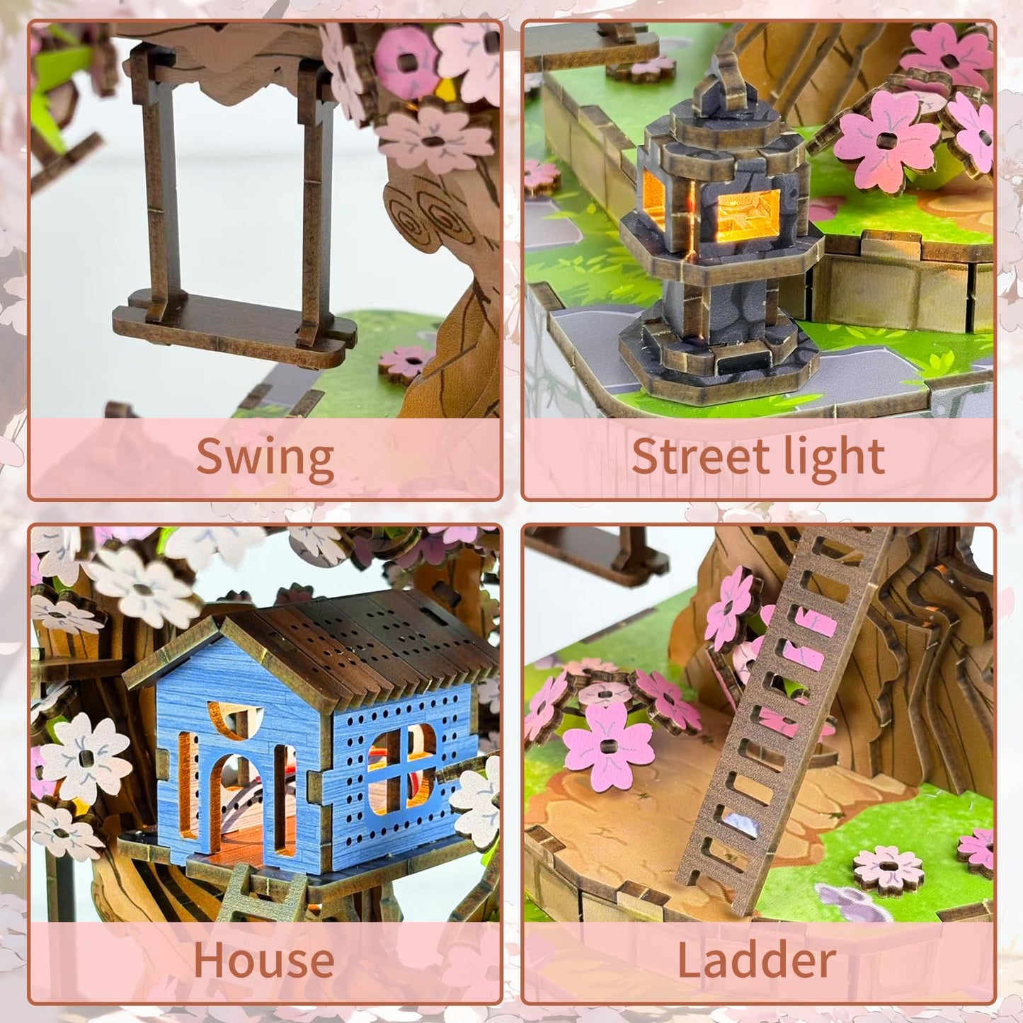 QuesEfflore Sakura Tree House DIY Miniature Kit — 3D Wooden Puzzle for Adults