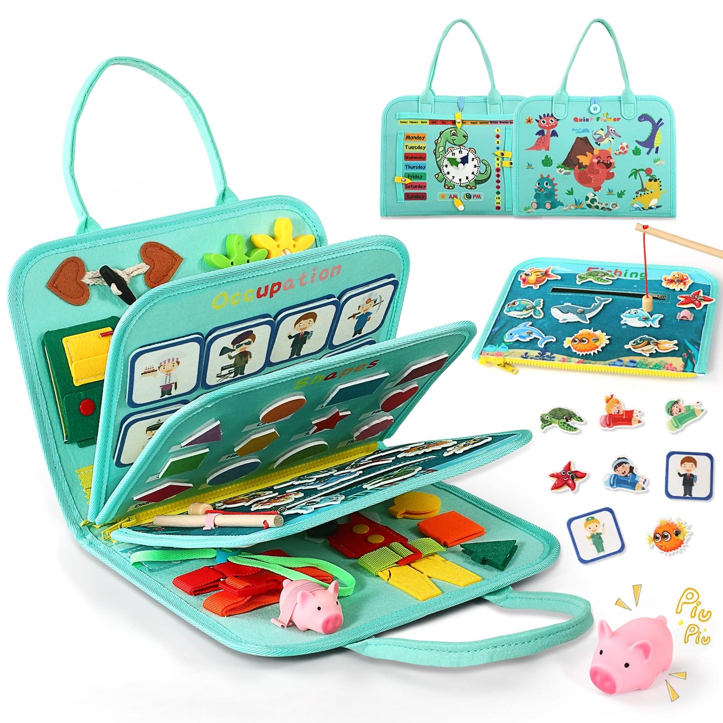 Quiet Flower Toddler Busy Board 1-3 | Montessori Sensory Learning & Fishing Game