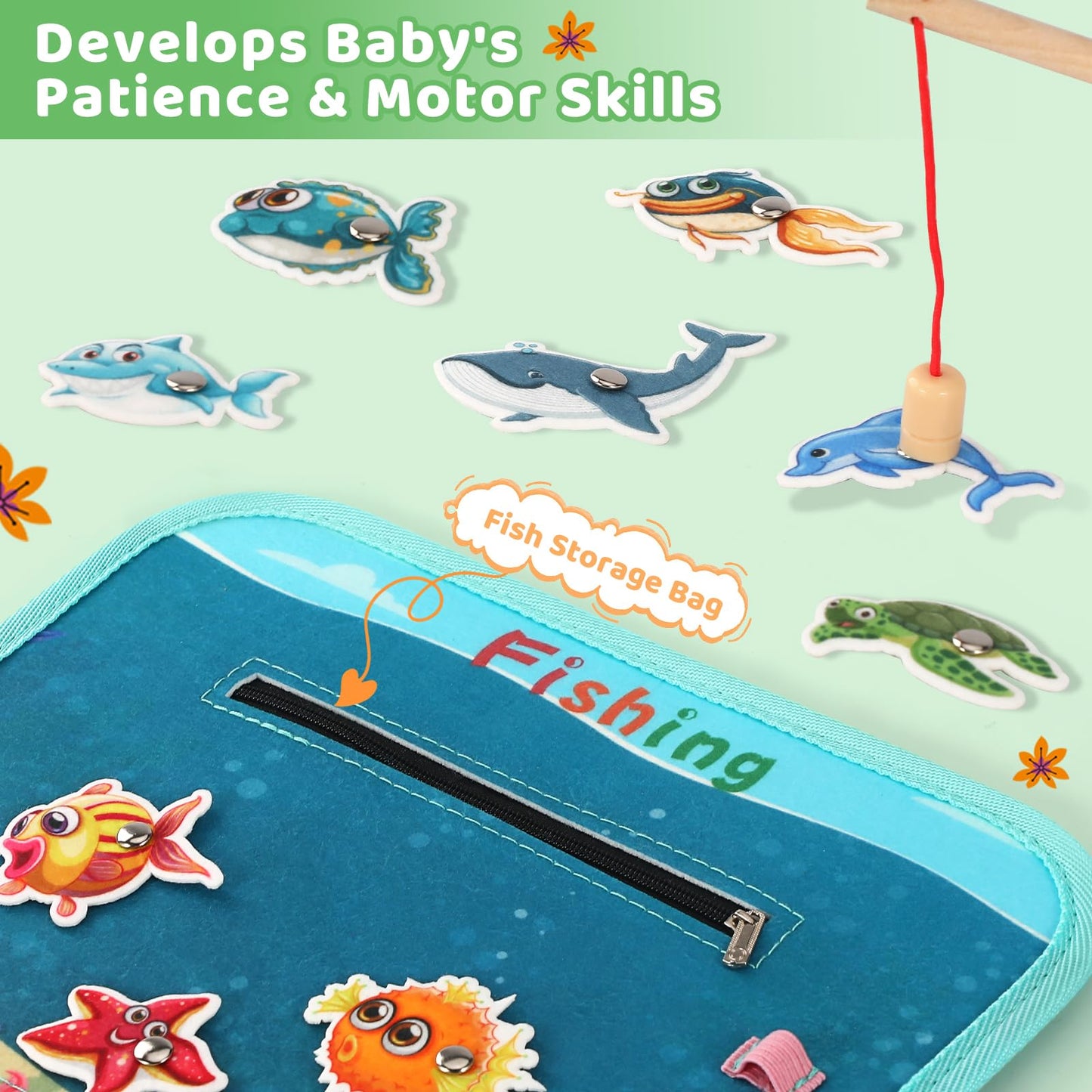 Quiet Flower Toddler Busy Board 1-3 | Montessori Sensory Learning & Fishing Game