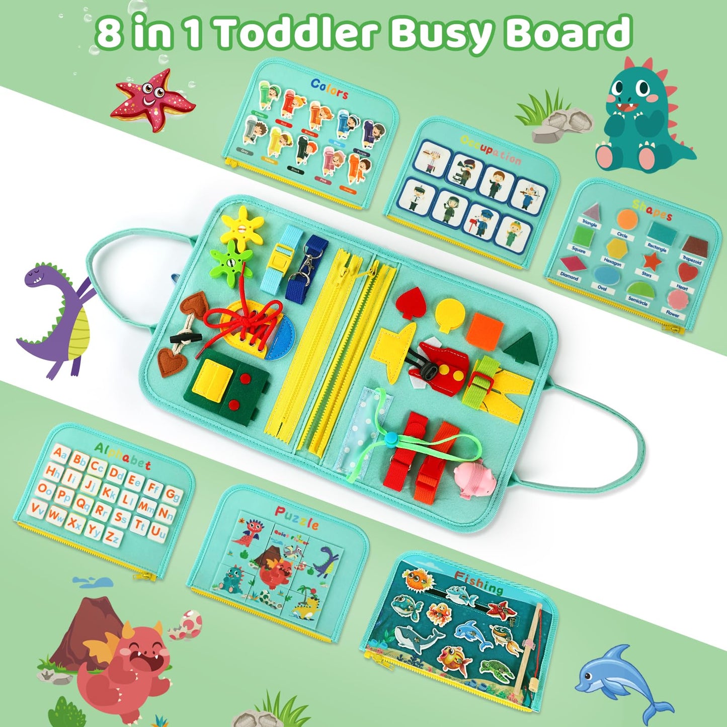 Quiet Flower Toddler Busy Board 1-3 | Montessori Sensory Learning & Fishing Game