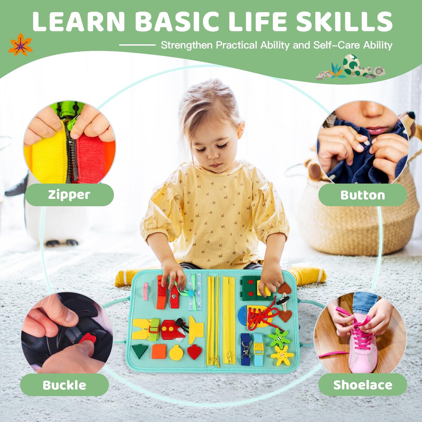 Quiet Flower Toddler Busy Board 1-3 | Montessori Sensory Learning & Fishing Game
