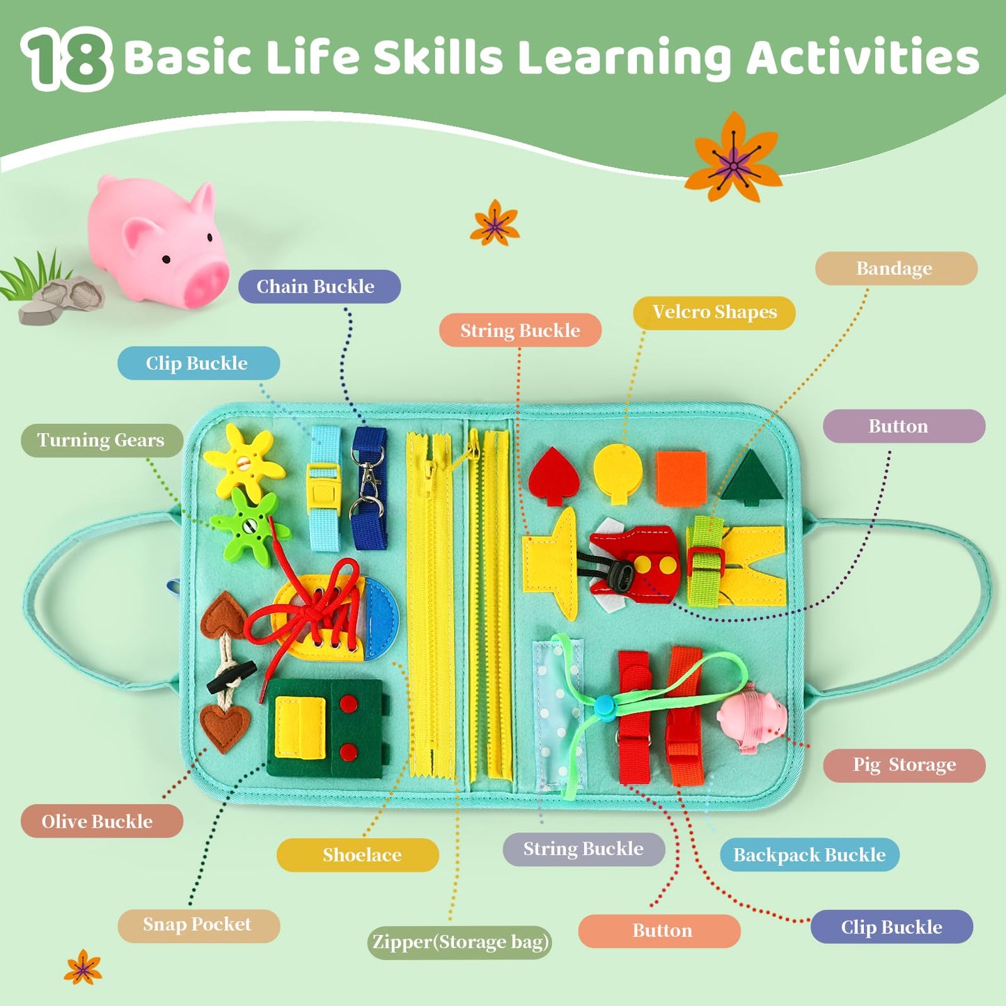 Quiet Flower Toddler Busy Board 1-3 | Montessori Sensory Learning & Fishing Game