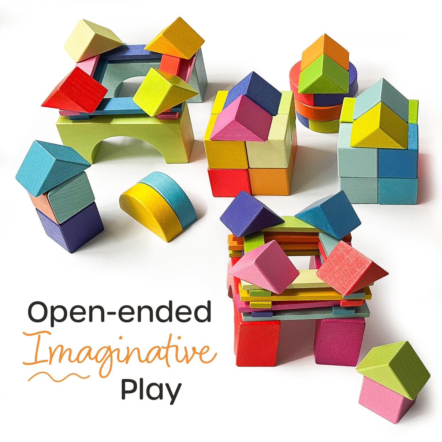 Quiggly Montessori Rainbow Blocks – 68-Piece Wooden STEM Toy with Storage Box