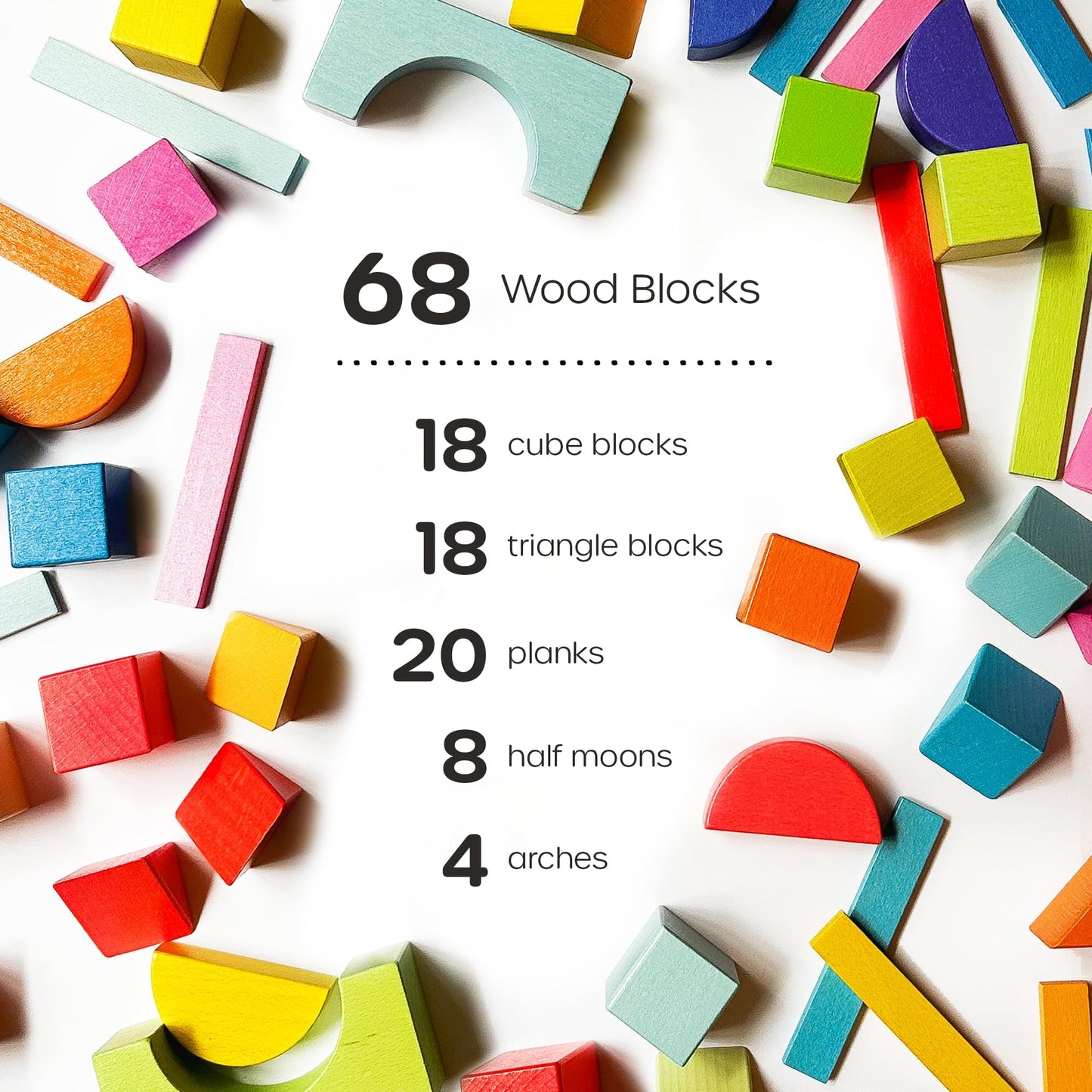 Quiggly Montessori Rainbow Blocks – 68-Piece Wooden STEM Toy with Storage Box