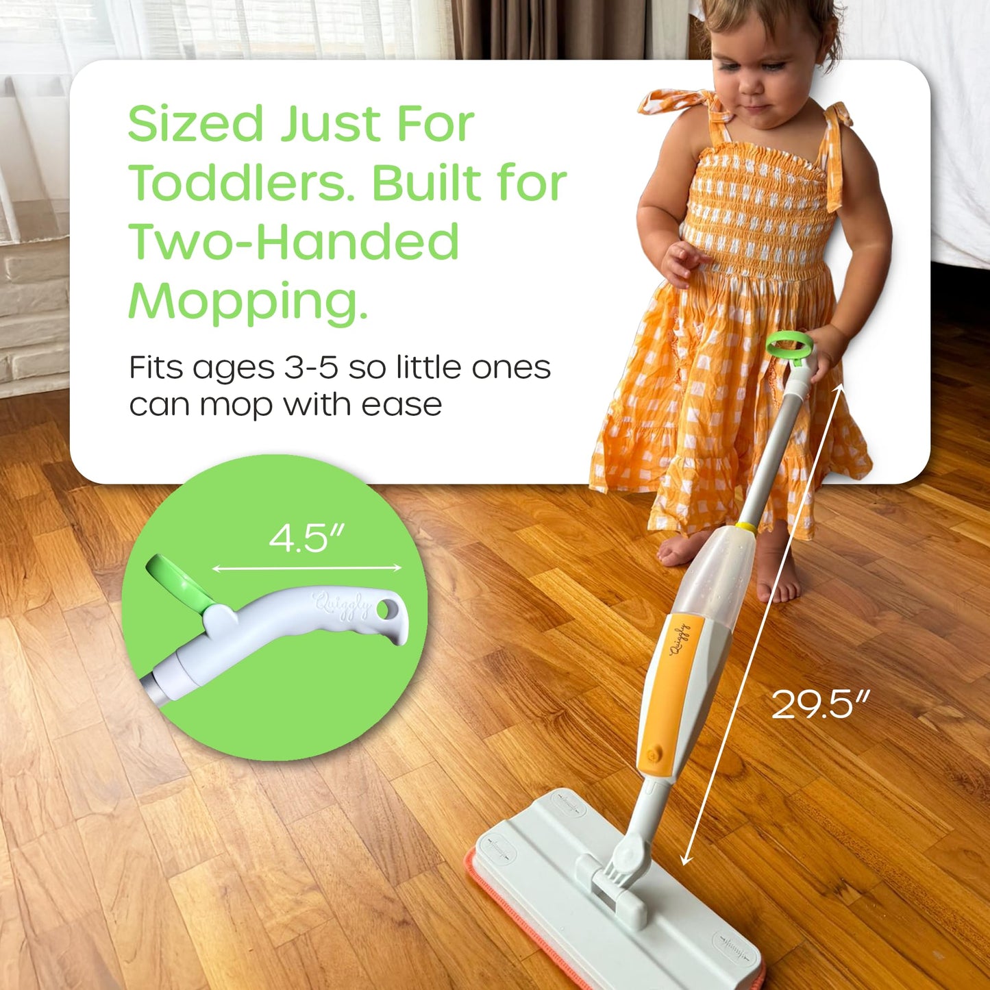 Quiggly Toddler Spray Mop – Two-Handed Design, Real Water Sprayer