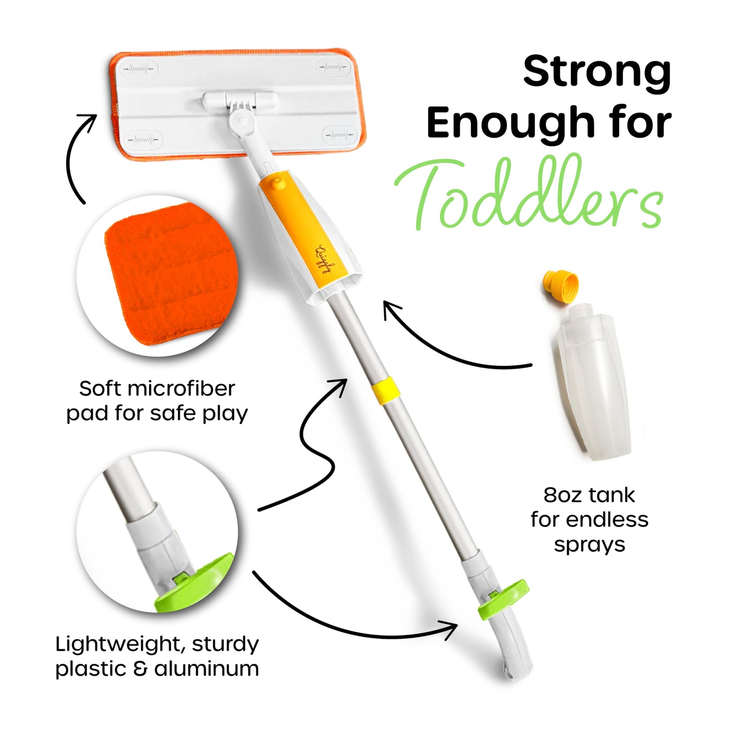 Quiggly Toddler Spray Mop – Two-Handed Design, Real Water Sprayer