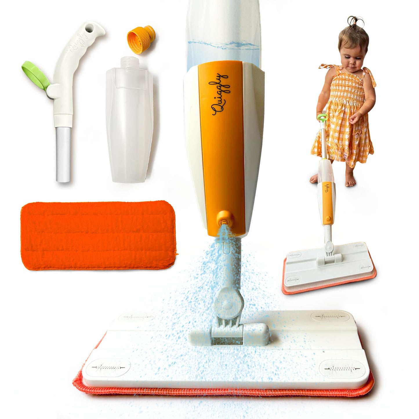 Quiggly Toddler Spray Mop – Two-Handed Design, Real Water Sprayer