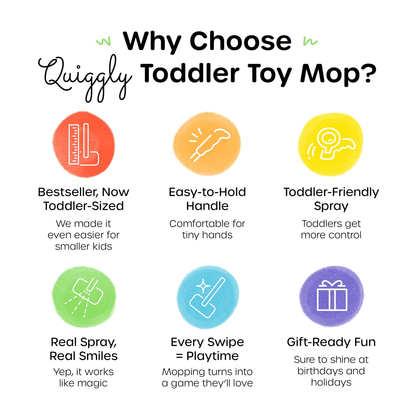 Quiggly Toddler Spray Mop – Two-Handed Design, Real Water Sprayer
