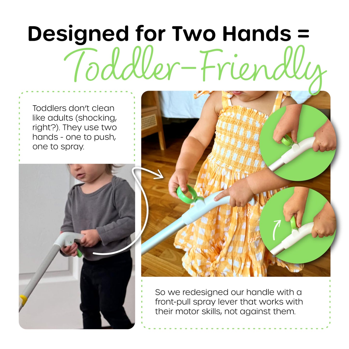 Quiggly Toddler Spray Mop – Two-Handed Design, Real Water Sprayer