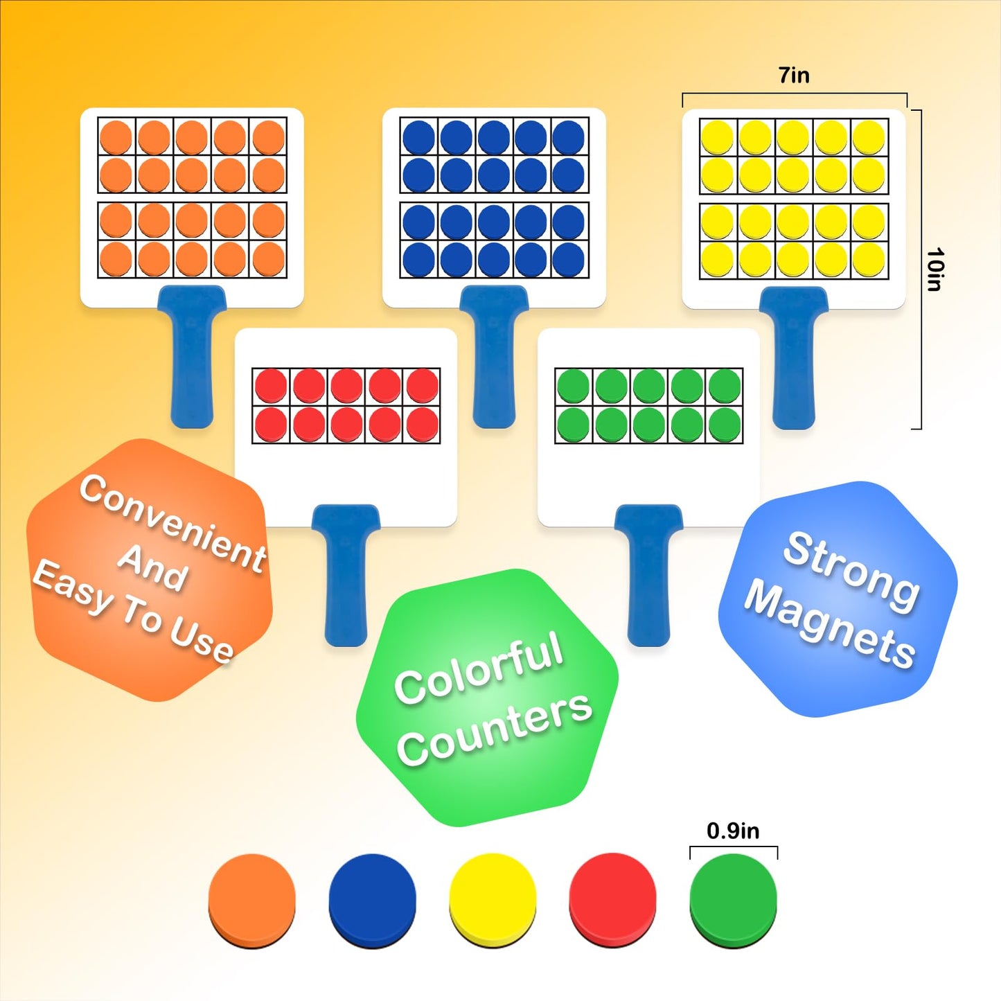 Quilinz Magnetic Ten Frame Set — 5 Dry Erase Paddles & 150 Counters for Early Math