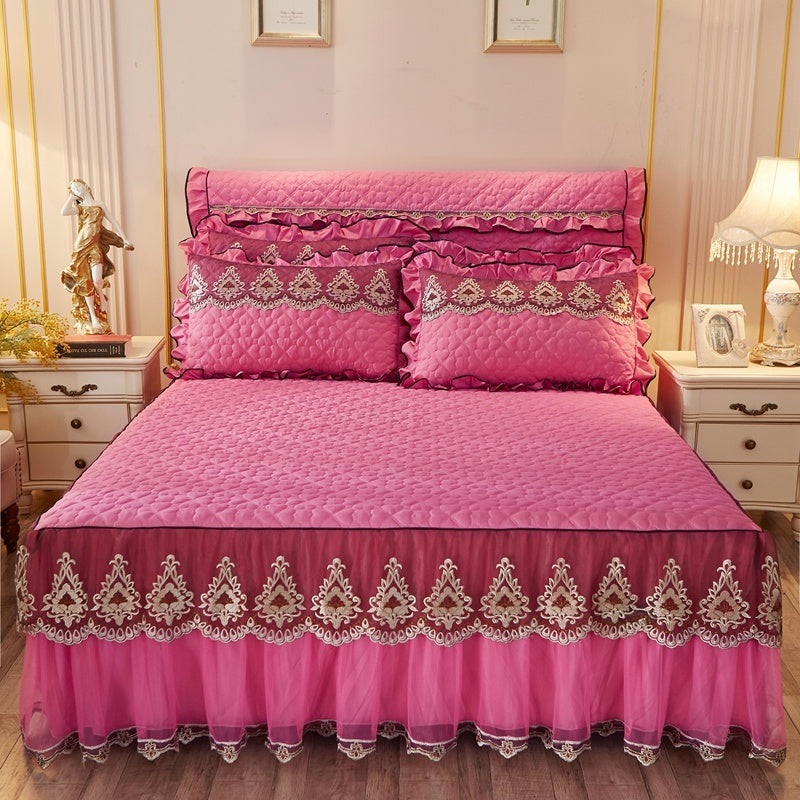Quilted Luxury Lace Cotton Bed Skirt Suit