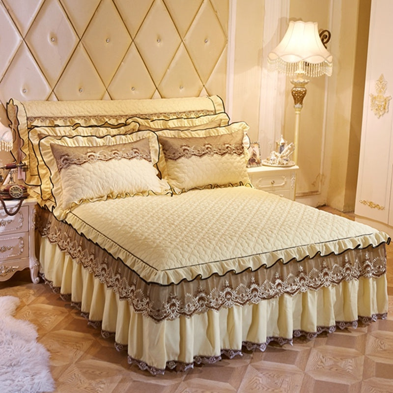 Quilted Luxury Lace Cotton Bed Skirt Suit