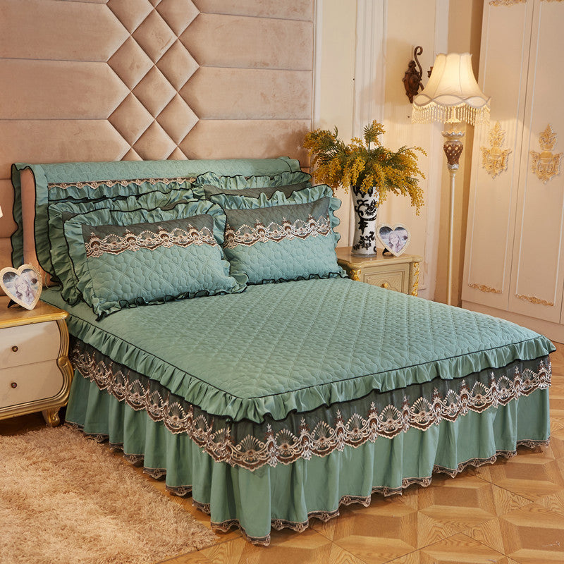 Quilted Luxury Lace Cotton Bed Skirt Suit