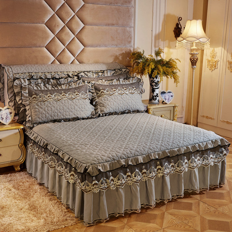 Quilted Luxury Lace Cotton Bed Skirt Suit