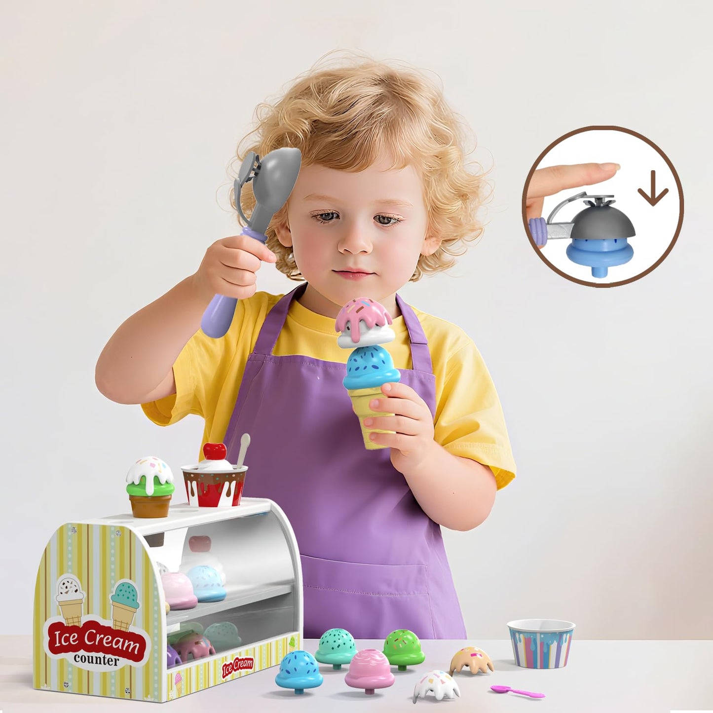 Quimsity Ice Cream Counter Play Set – Pretend Play Toys for Kids (Ages 2-5)