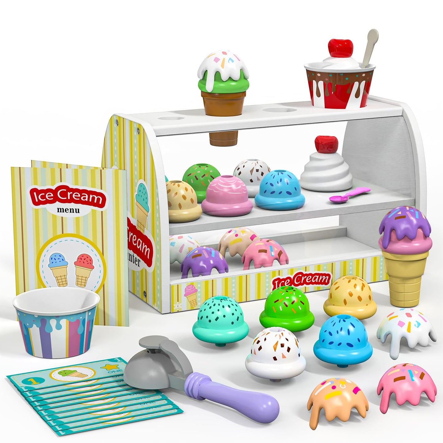 Quimsity Ice Cream Counter Play Set – Pretend Play Toys for Kids (Ages 2-5)