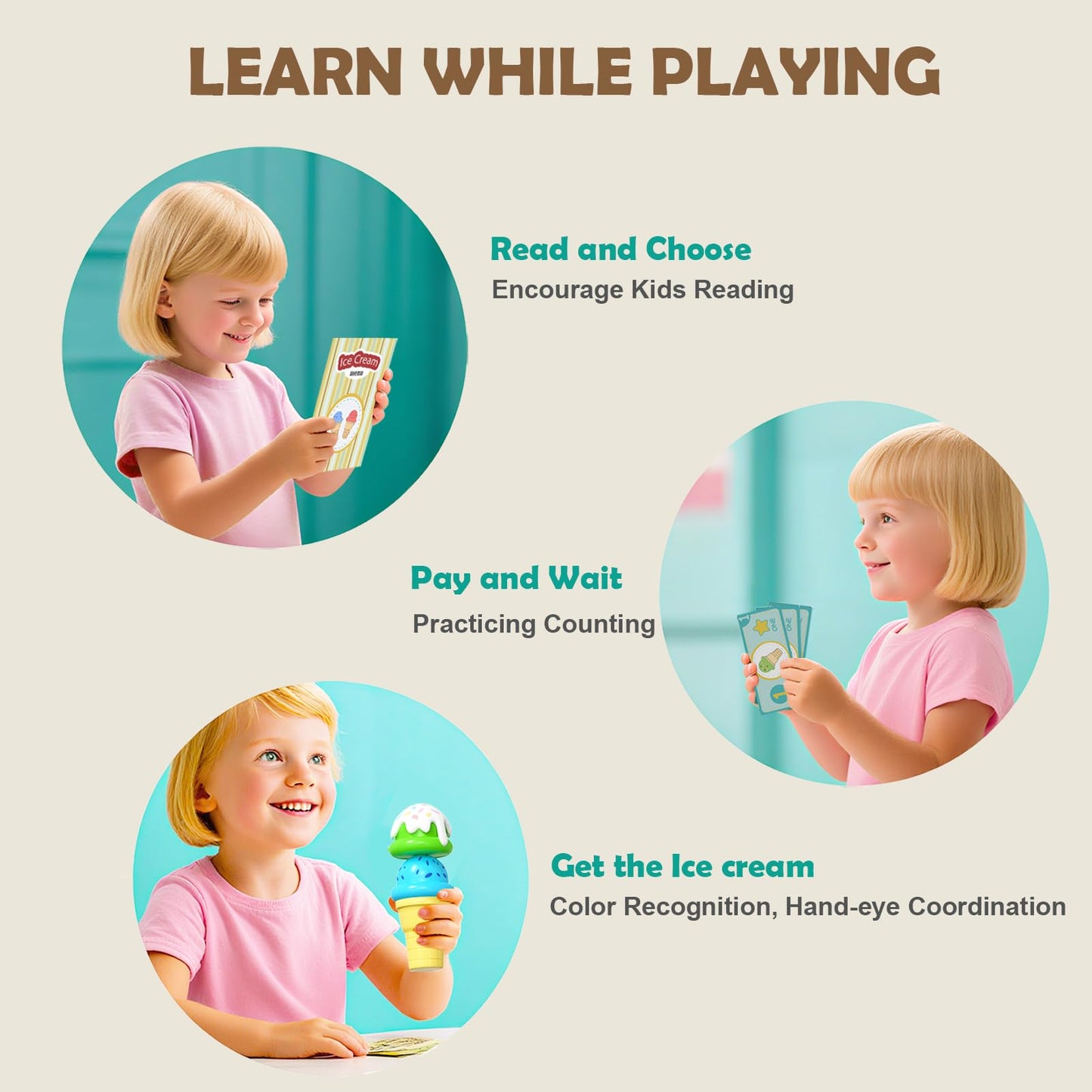 Quimsity Ice Cream Counter Play Set – Pretend Play Toys for Kids (Ages 2-5)