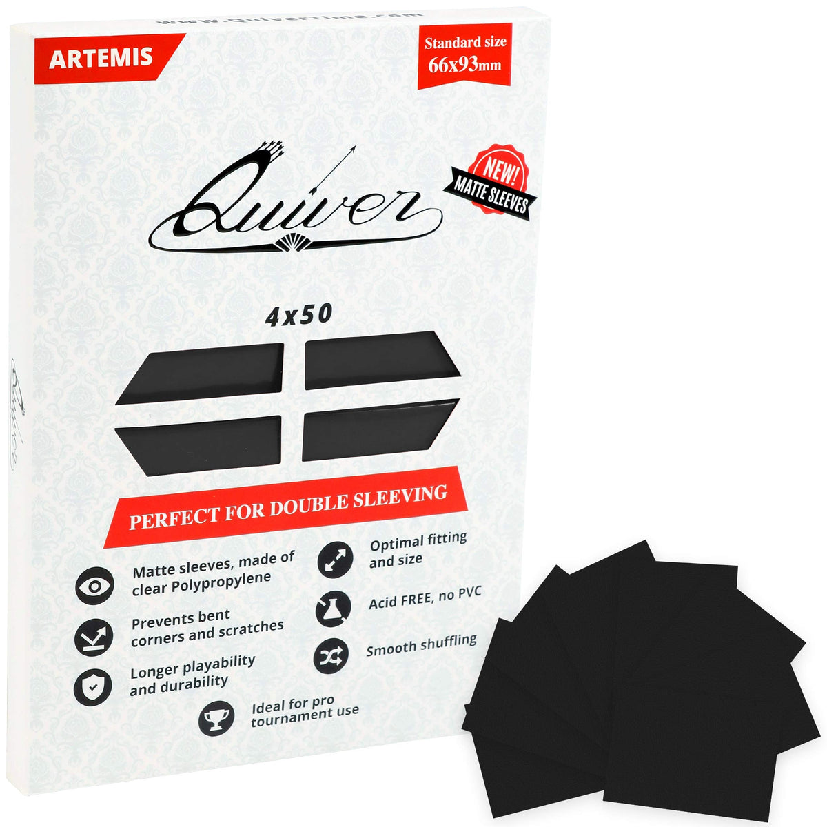 Quiver Time Artemis 200 Standard Size Black Card Sleeves (66x93mm) for MTG & TCG – Matte Finish