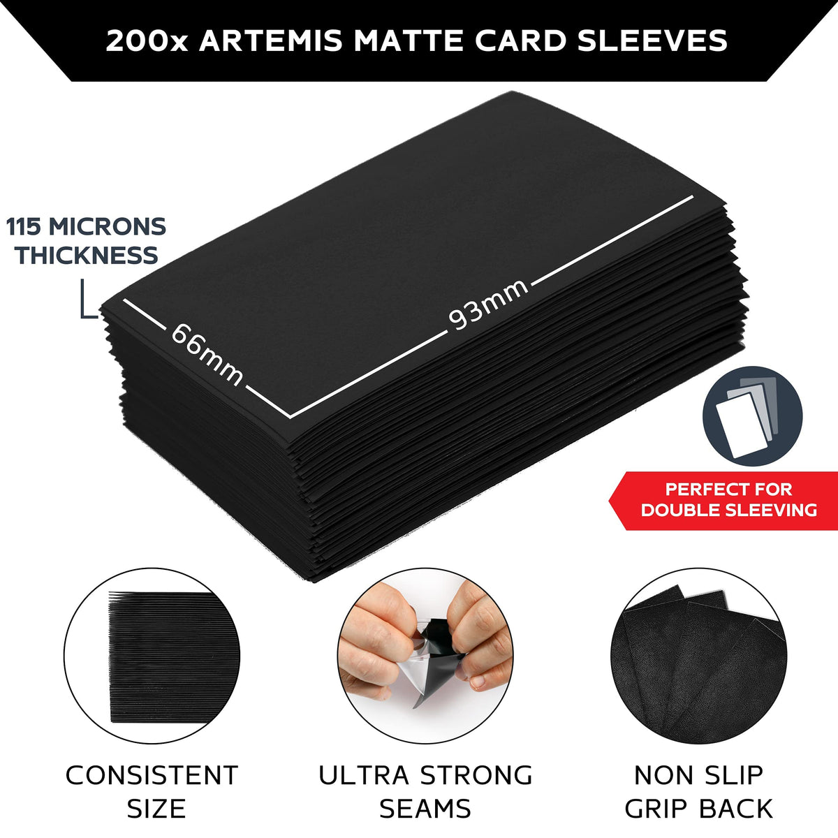 Quiver Time Artemis 200 Standard Size Black Card Sleeves (66x93mm) for MTG & TCG – Matte Finish