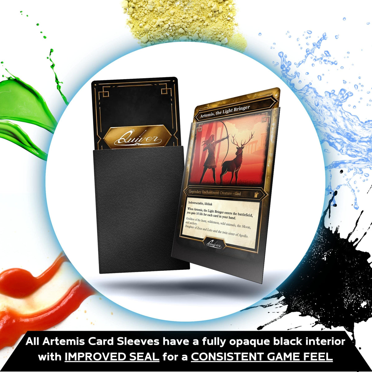 Quiver Time Artemis 200 Standard Size Black Card Sleeves (66x93mm) for MTG & TCG – Matte Finish