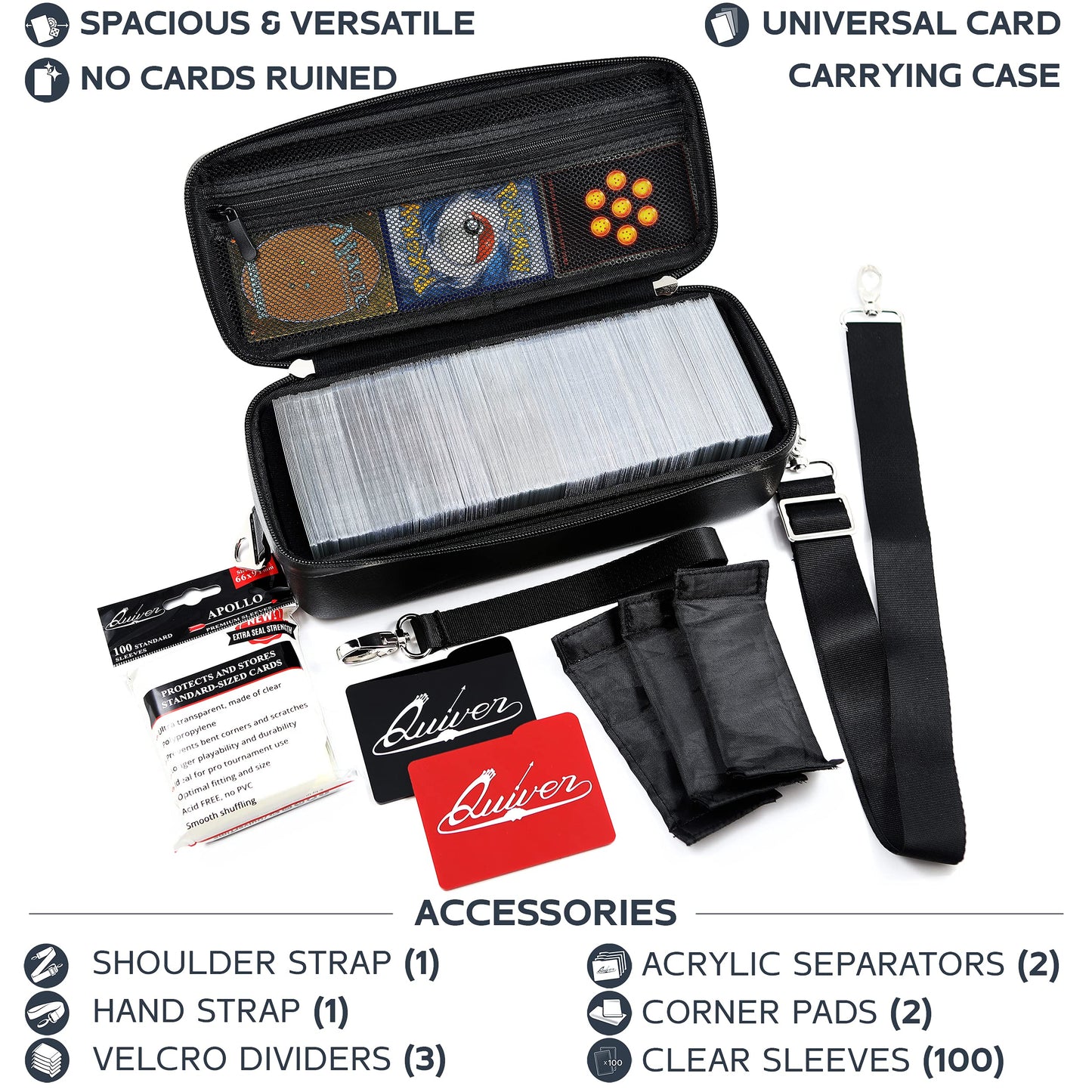 Quiver Time Black Bolt Card Carrying Case — Large-Capacity TCG Deck Box with Dividers, Sleeves & Accessories