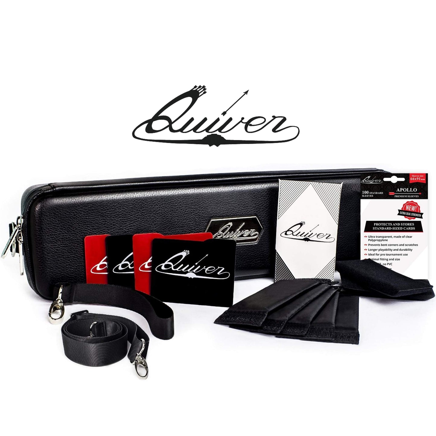 Quiver Time Black Quiver Card Carrying Case – 1350+ Cards, TCG Deck Box with Straps, Dividers & Corner Pads