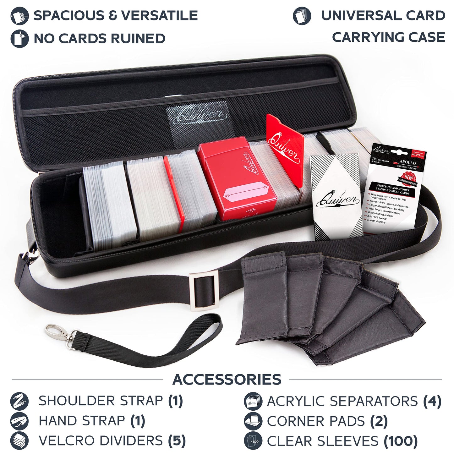 Quiver Time Black Quiver Card Carrying Case – 1350+ Cards, TCG Deck Box with Straps, Dividers & Corner Pads