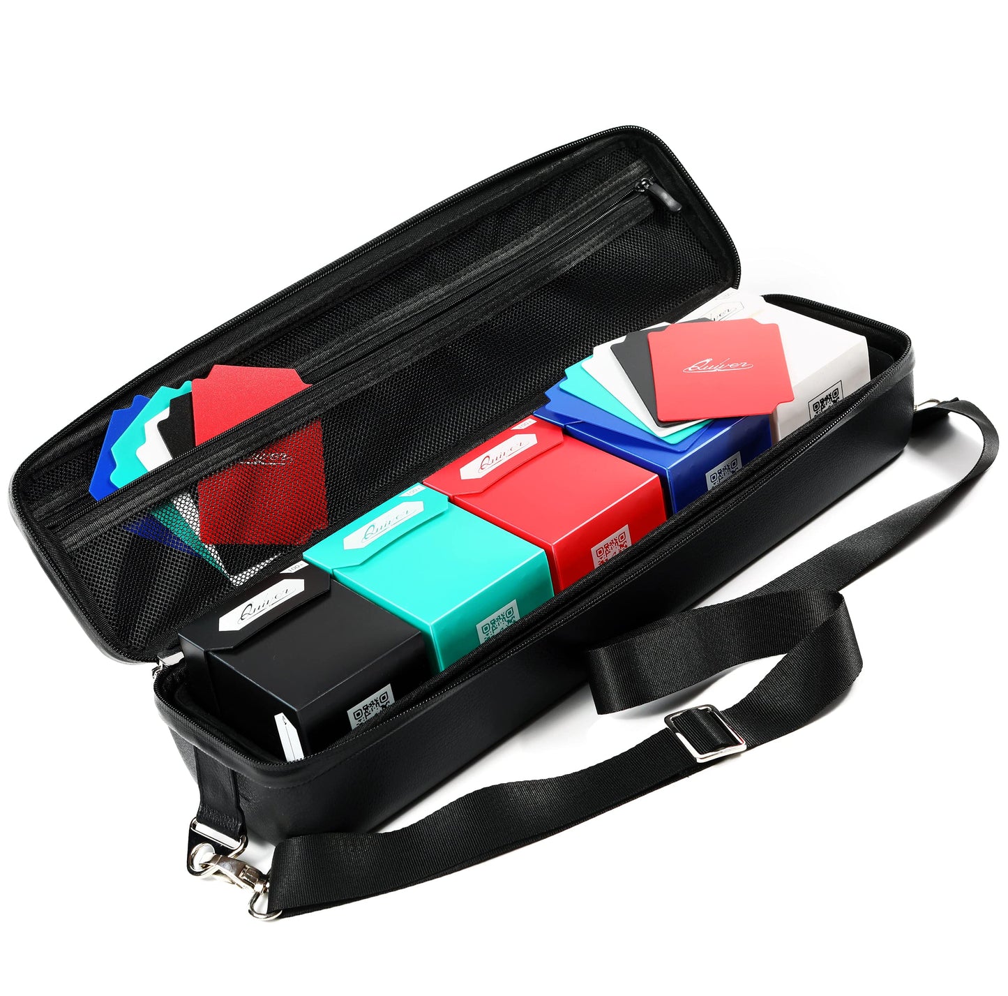 Quiver Time Bundle: Black Quiver Card Case + 5 Deck Blocks (100+ Cards) for MTG, Yu-Gi-Oh, and More