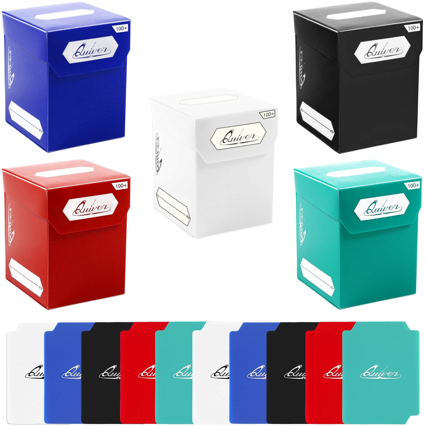 Quiver Time 100+ Standard Deck Blocks – 5-Pack Commander Deck Box with 2 Dividers (White, Black, Blue, Red, Green)