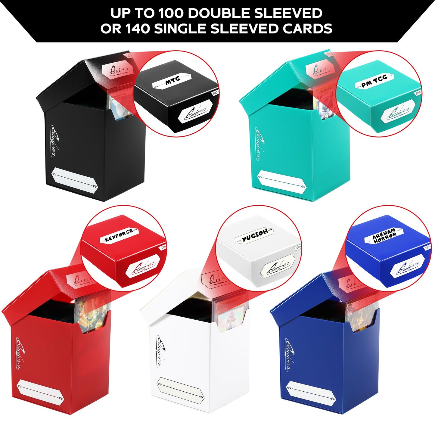 Quiver Time 100+ Standard Deck Blocks – 5-Pack Commander Deck Box with 2 Dividers (White, Black, Blue, Red, Green)