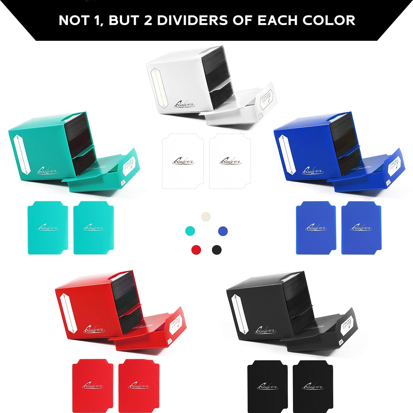 Quiver Time 100+ Standard Deck Blocks – 5-Pack Commander Deck Box with 2 Dividers (White, Black, Blue, Red, Green)