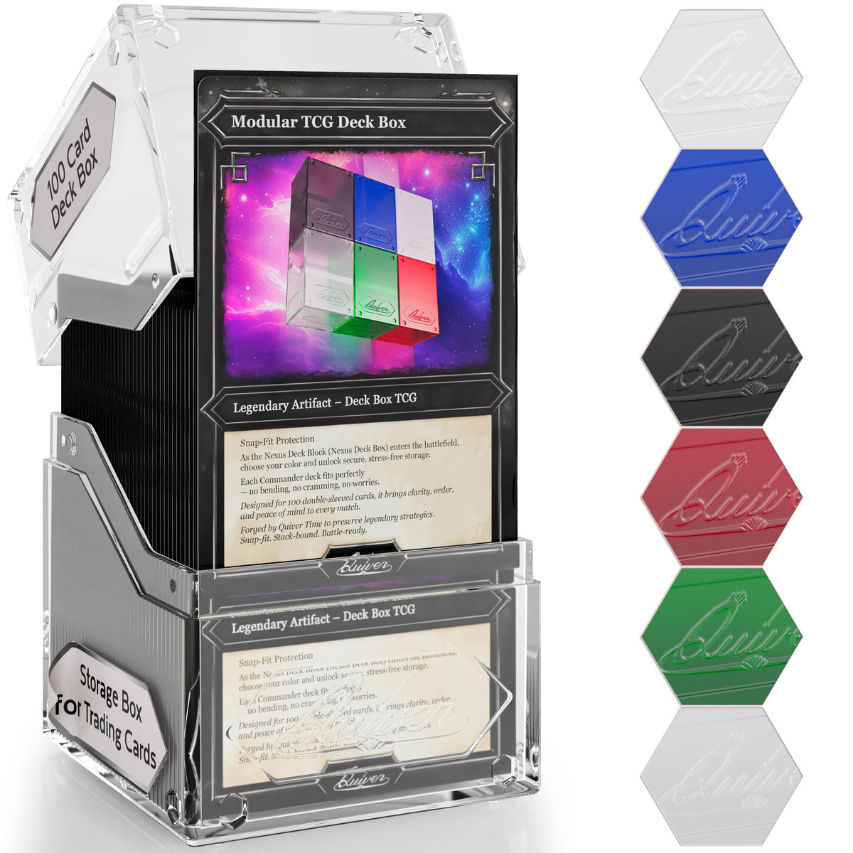 Quiver Time 360° Nexus DeckBlock – Modular MTG Commander Deck Box, 100+ Cards, Clear