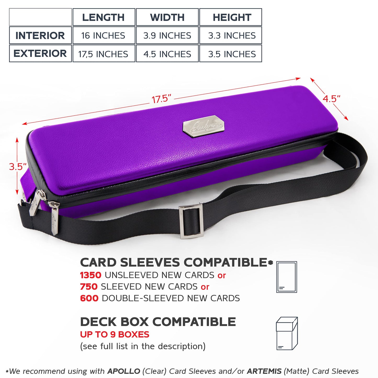 Quiver Time Purple Quiver Card Carrying Case – 1350+ Card Capacity, Straps, Dividers, Corner Pads, and 100 Apollo Sleeves