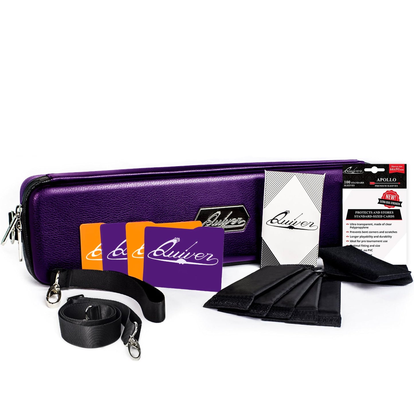 Quiver Time Purple Quiver Card Carrying Case – 1350+ Card Capacity, Straps, Dividers, Corner Pads, and 100 Apollo Sleeves