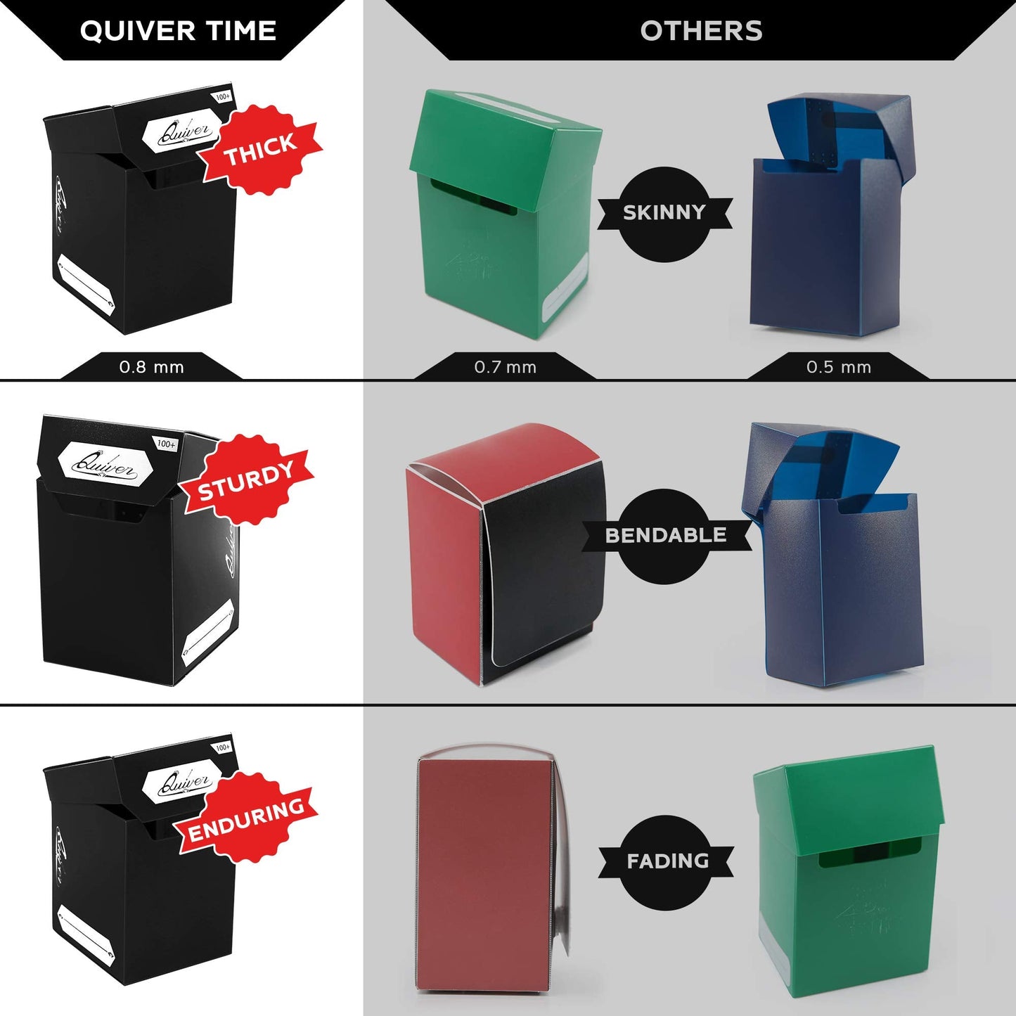 Quiver Time Bundle: Black Quiver Card Case + 5 Deck Blocks (100+ Cards) for MTG, Yu-Gi-Oh, and More