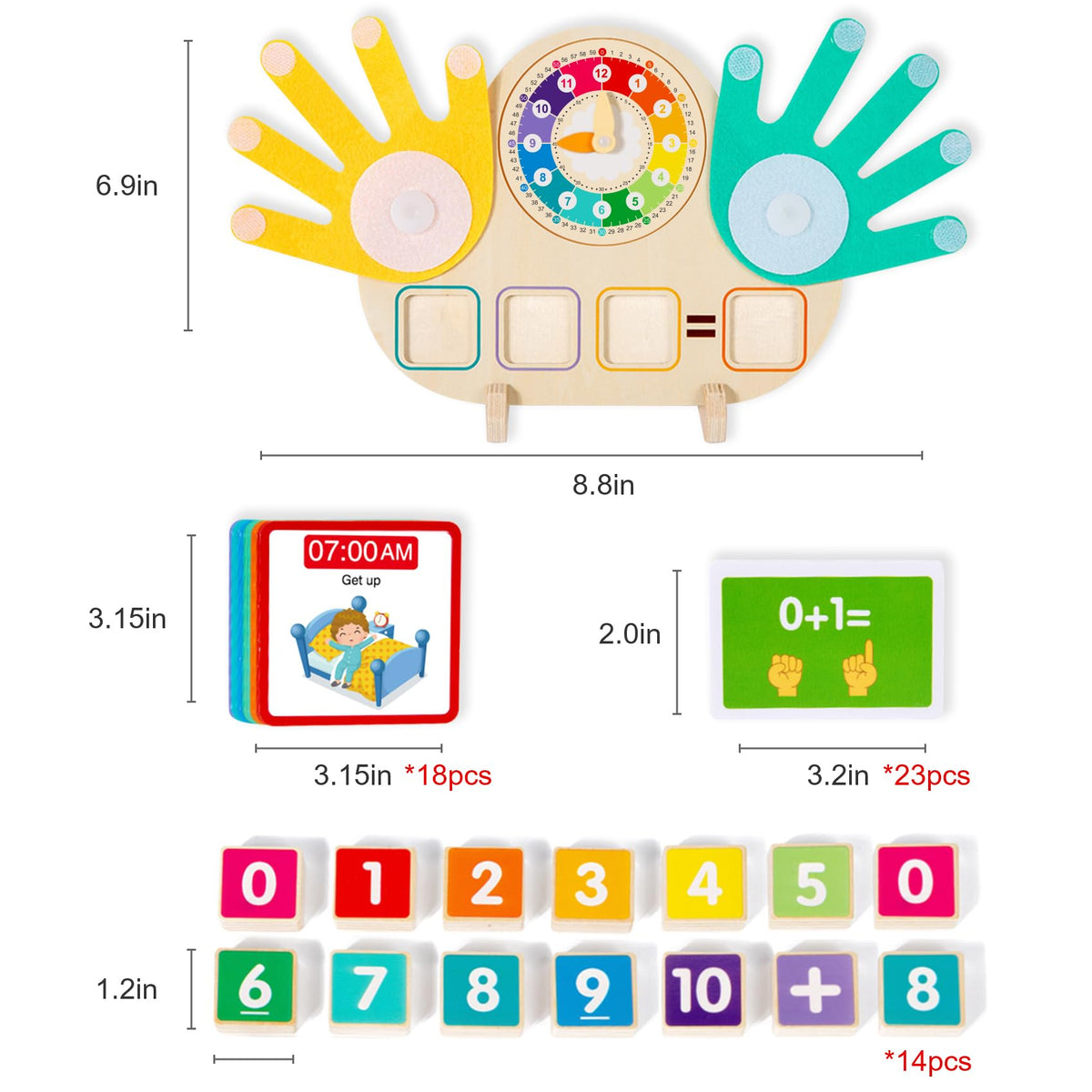Quliwise Educational 2-in-1 Math Blocks & Teaching Clock for Kids (3-5) | Montessori-Style Toddler Learning Toys