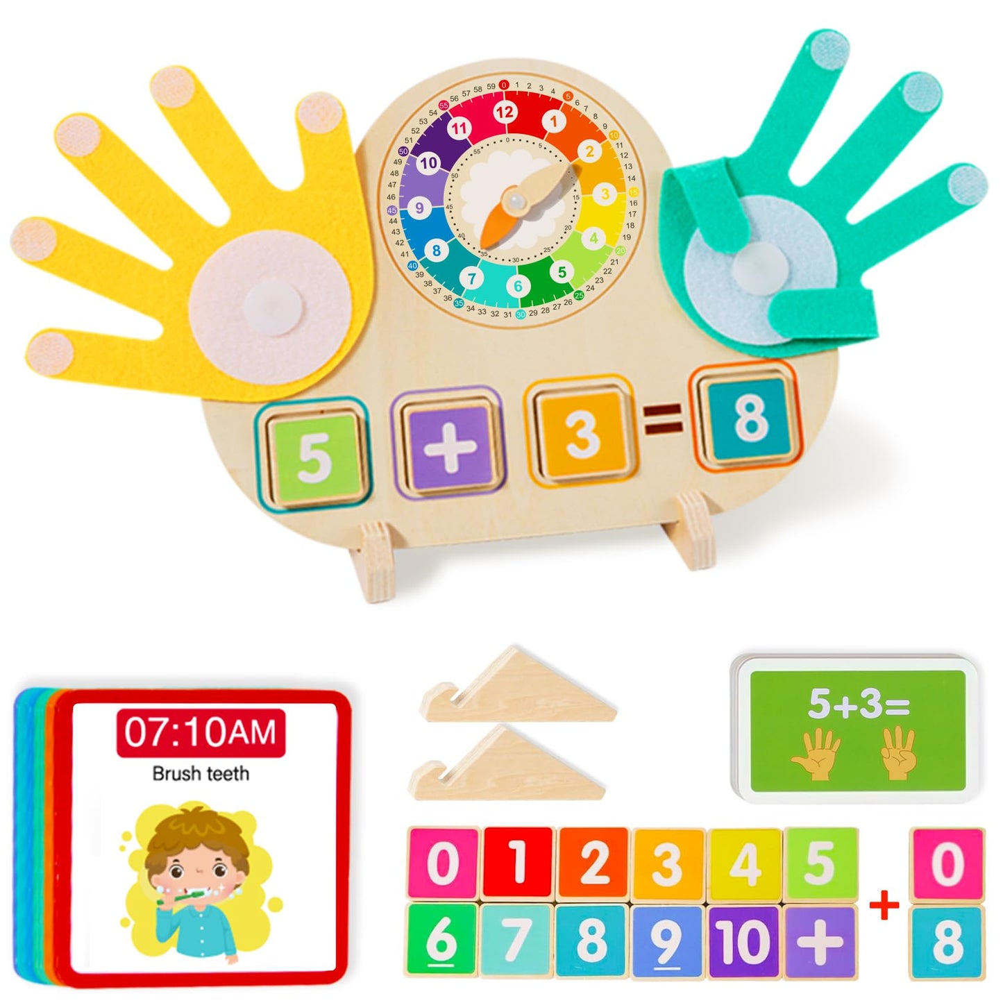 Quliwise Educational 2-in-1 Math Blocks & Teaching Clock for Kids (3-5) | Montessori-Style Toddler Learning Toys
