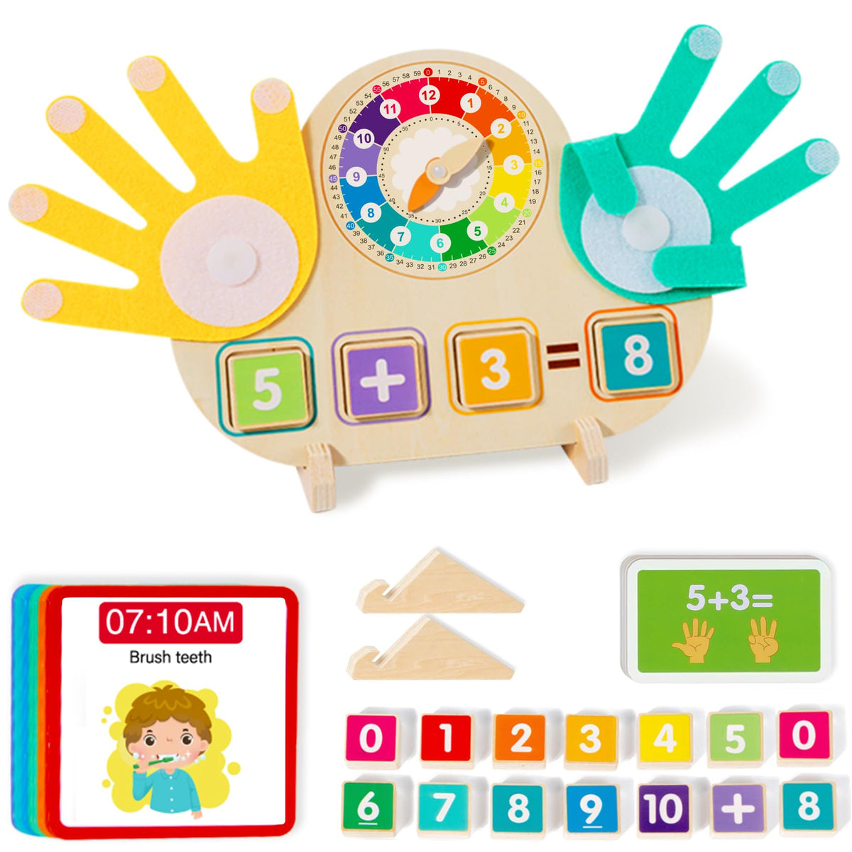 Quliwise Educational 2-in-1 Math Blocks & Teaching Clock for Kids (3-5) | Montessori-Style Toddler Learning Toys