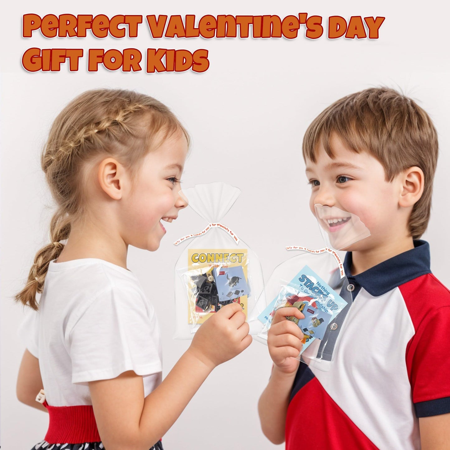 Qumic Building Blocks Valentines – 30 Farm Animal Blocks with Cards