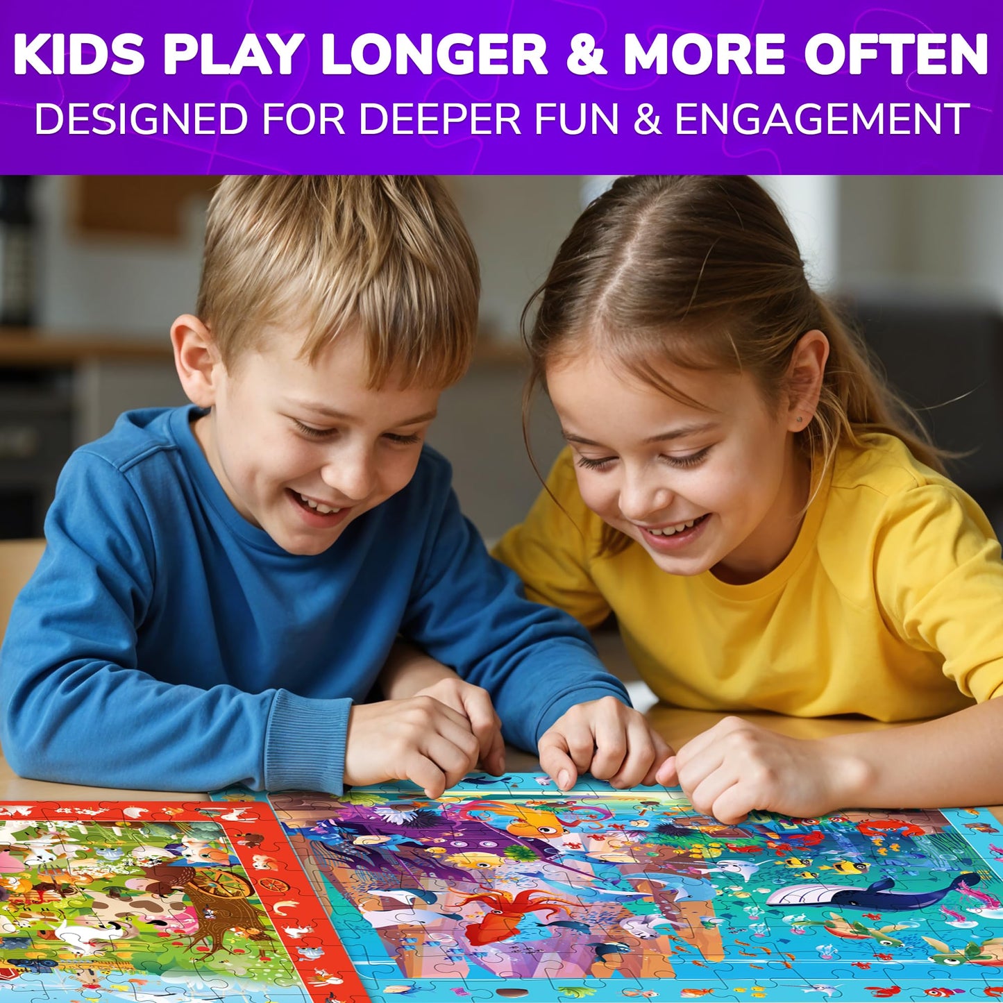QUOKKA 100-Piece Puzzles for Kids 4-8 – 4-in-1 Set with Search & Find Animals & Bugs