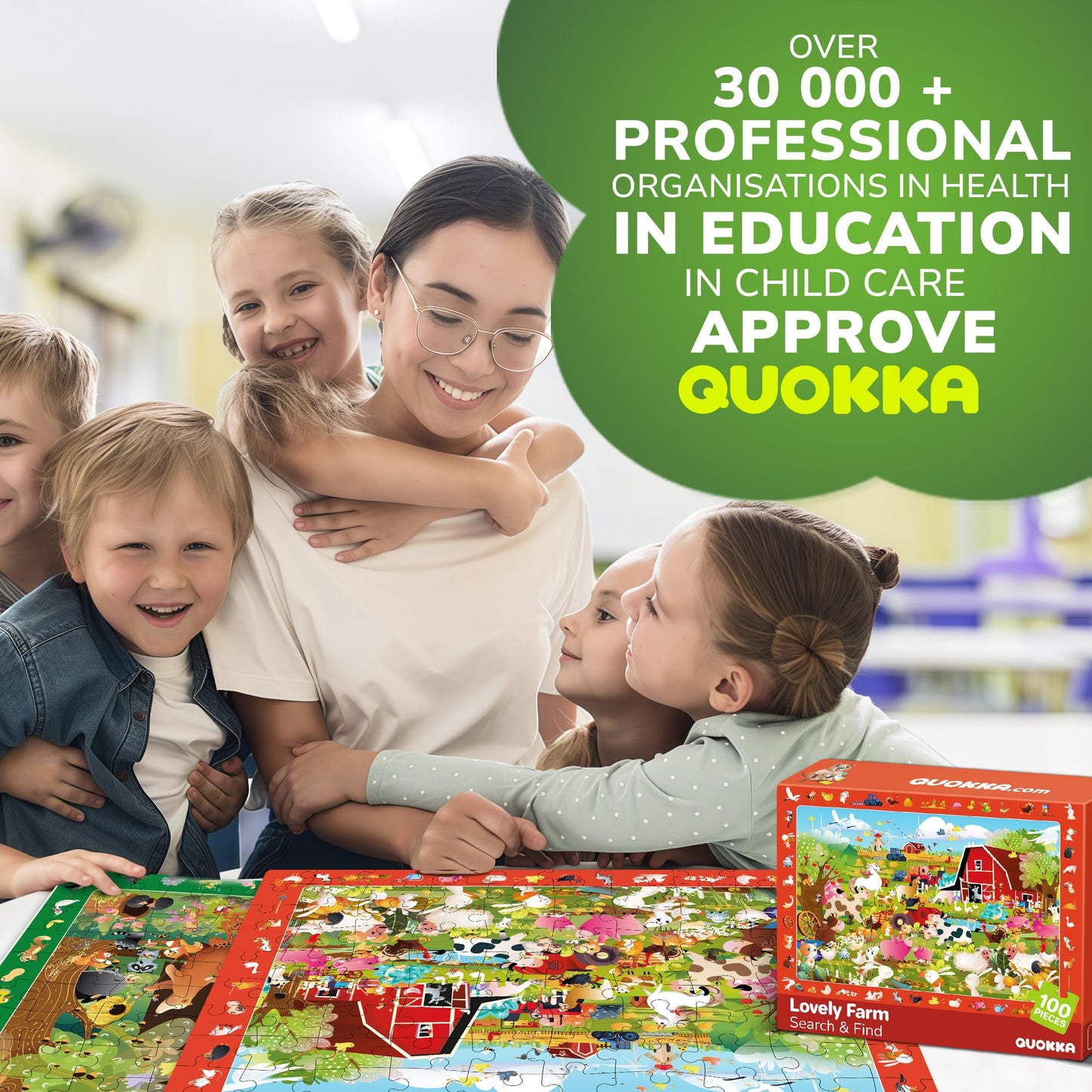 QUOKKA 100-Piece Puzzles for Kids 4-8 – 4-in-1 Set with Search & Find Animals & Bugs